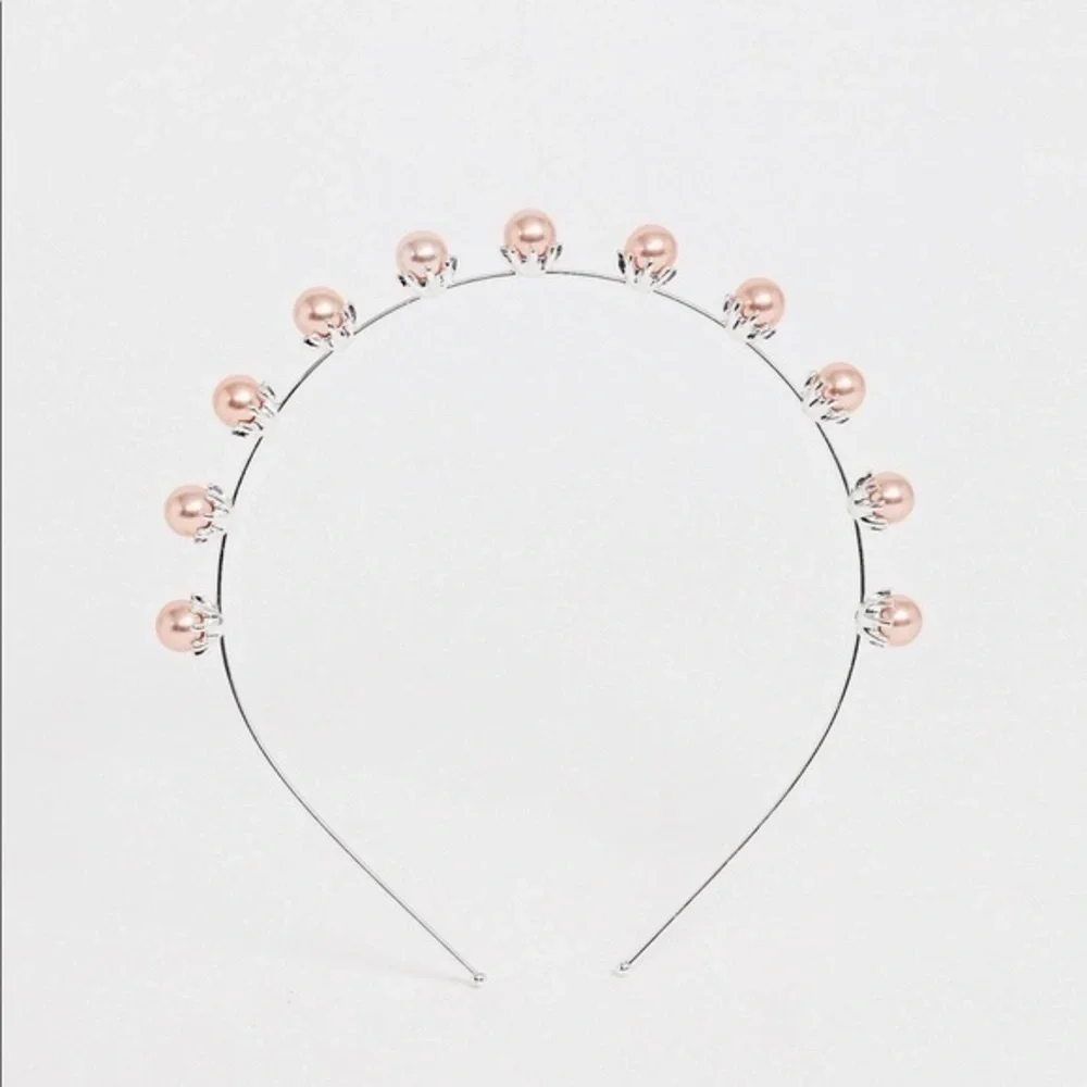 Johnny Loves Rosie Silver Pink Pearl Embellished Headband Wedding Prom Coquette